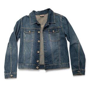 Dark blue denim jacket with button-up front